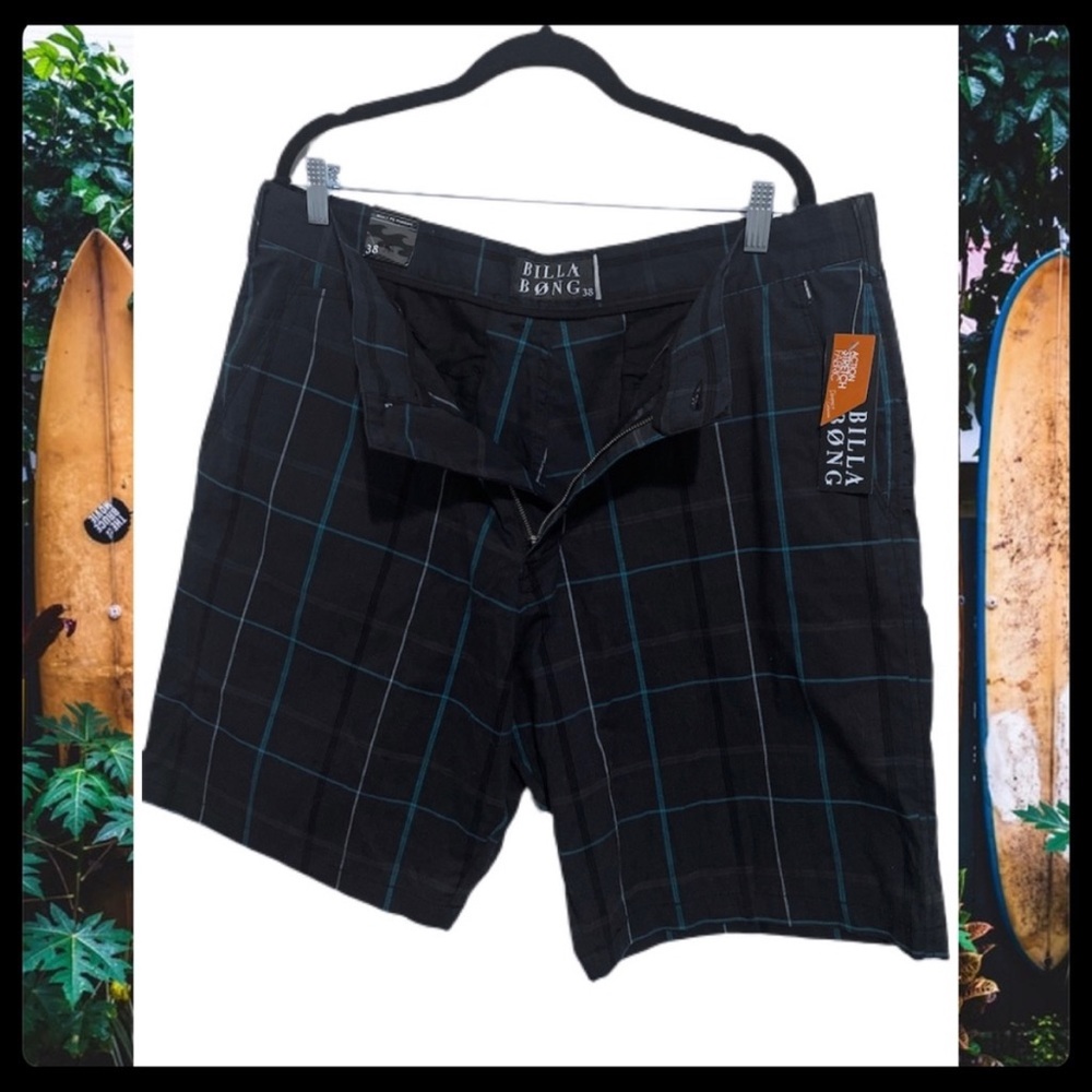 Billabong Shorts | NWT | Black & Blue Plaid | 38